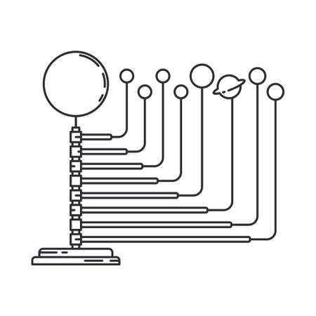 Line space science icon planets orbit layout. Classroom school equipment symbol. Science research education background emblem element. Teacher laboratory tools. Vector education outline illustration.のイラスト素材