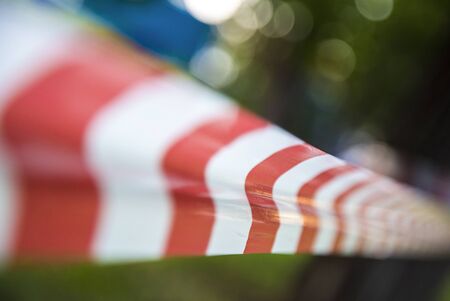 Do not cross red and white lineの写真素材