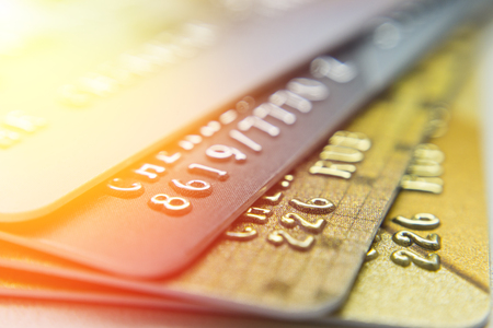 Gold and platinum credit cards close upの写真素材