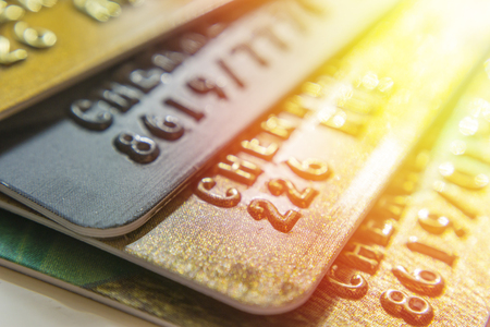 Gold and platinum credit cards close upの写真素材
