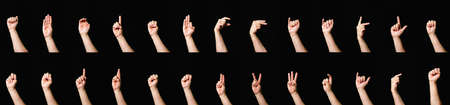 Image of the alphabet International Sign language black backgroundの写真素材