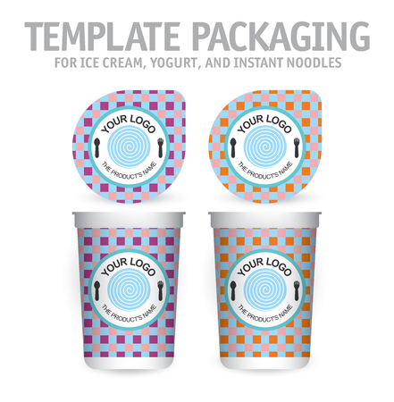 Big yogurt cup with lid on white. Collection of design templates packaging.のイラスト素材