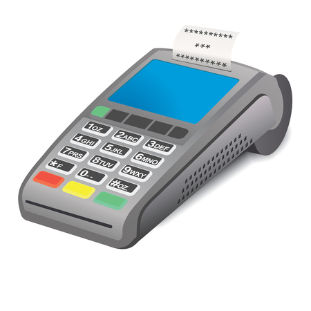POS terminal with printed reciept on whiteのイラスト素材