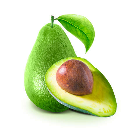 Cut avocado isolated on white backgroundの写真素材