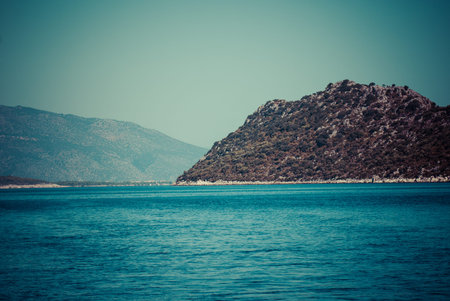 Sea landscape with mountains. Seascape on a sunny day. Summer seascapeの写真素材