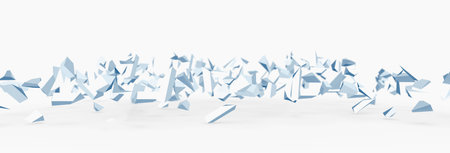 Abstract 3d rendering of fragment that spread to the front. Poster with random fragment in empty...
