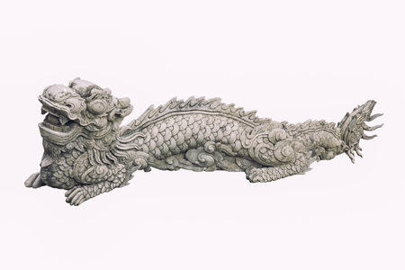 old marble statues of Chinese dragon isolated on white backgroundの写真素材