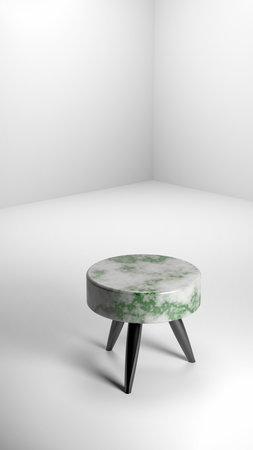 3D rendering of round bench made of green marble or jade. Marble product stand in white studio.の写真素材
