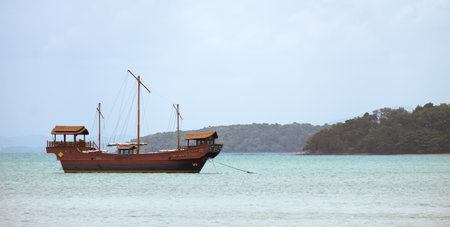 KRABI,THAILAND-AUGUST 18,2018: Barque for tourists at the Andaman Sea,Koh Lanta by Rawi Warin resort and spa.のeditorial素材