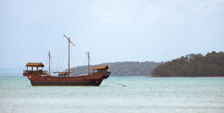 KRABI,THAILAND-AUGUST 18,2018: Barque for tourists at the Andaman Sea,Koh Lanta by Rawi Warin resort and spa.のeditorial素材