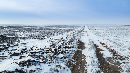 Arable land at winter, agricultural landscapeの写真素材