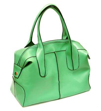 Green women bag isolated on white backgroundの写真素材