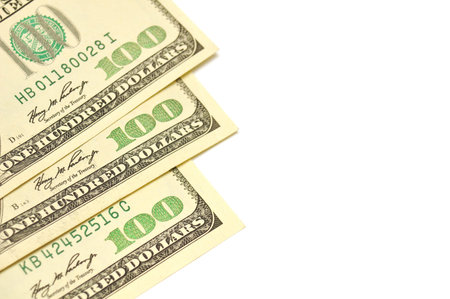 One hundred dollars banknotes isolated on white background
