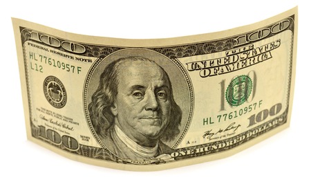 One hundred dollar banknote isolated on white backgroundの写真素材