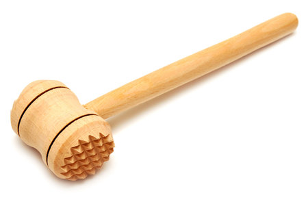 Wooden meat hammer isolated on white backgroundの写真素材