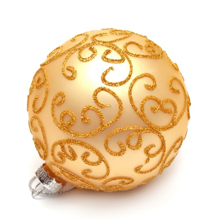 Yellow christmas ball isolated on white backgroundの写真素材