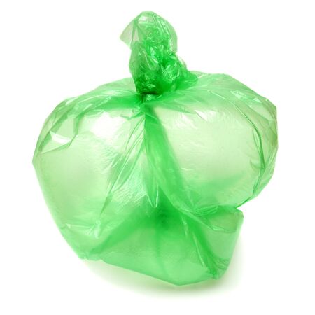 Crumpled garbage bag isolated on white backgroundの写真素材