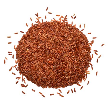 Red rice isolated on white background. Flat lay, top viewの写真素材