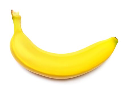 Single banana against white background. Flat lay, top viewの写真素材