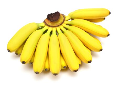 Bunch of baby bananas isolated on white background. Flat lay, top viewの写真素材