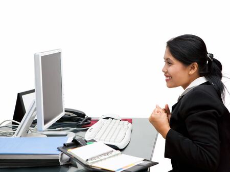 The happy secretary when he suceed finishing her job.の写真素材