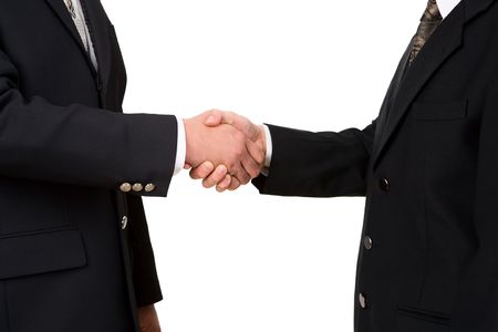 Two business leader shake hand against white backgroundの写真素材