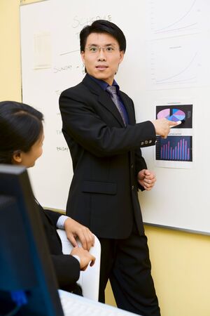 A businessman is explaining the company's plan.の写真素材