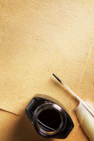 Old blank paper with quill pen and inkの写真素材