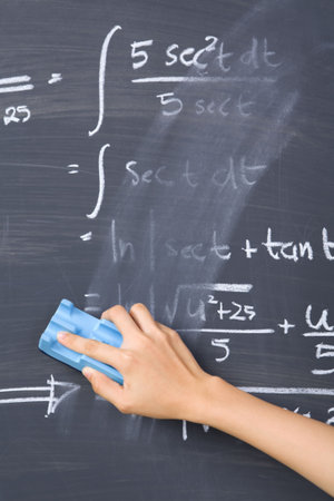 Hand ceaning mathematics formula on blackboard