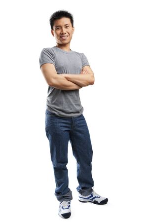 Studio portrait of  young fitness Asian man full bodyの写真素材
