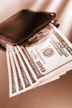 US$ 100 papers came from a leather walletの写真素材