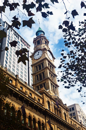 Sydney, Australia - April 15th, 2012 : Clock tower above city recital hall on Angel Pl