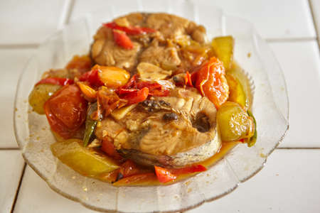 Stir fry spicy tuna ready to be servedの写真素材