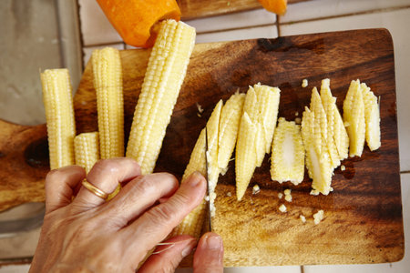 Hand cutting vegetable for use in cooking