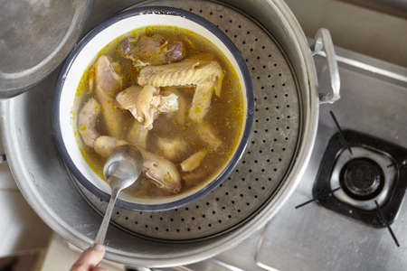 A chinese version of chicken soup with herbalの写真素材