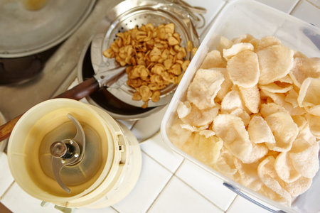 Fried srimp cracker and shallot for cooking ingredient