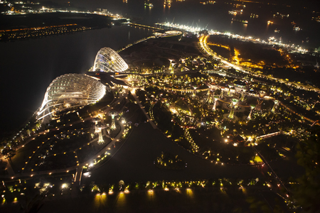 Singapore area at night time taking from aboveのeditorial素材