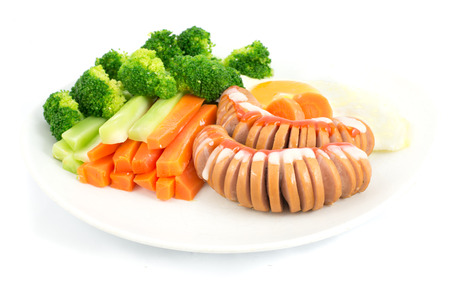 breakfast with fried eggs isolate on white backgroundの写真素材