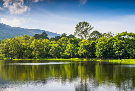 mountain lake landscape with bule skyの写真素材