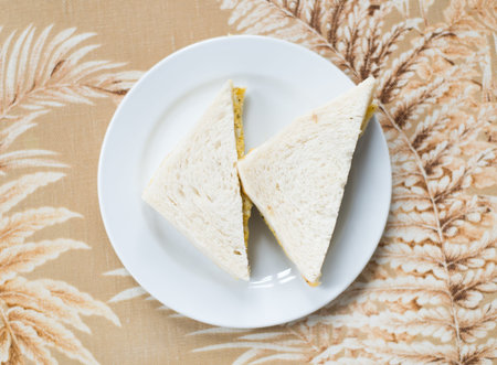 Freshly made clubsandwiches served on a wooden textureの写真素材