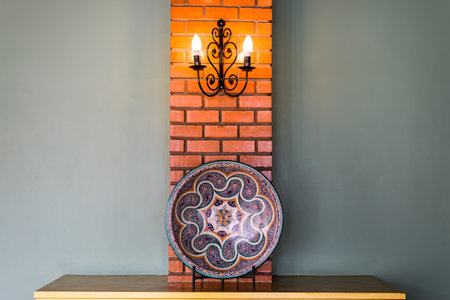 interior design with brick and lampの写真素材