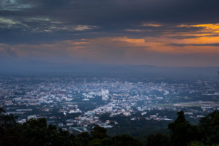 Skyline of ChiangMai City at sun set, Thailandの写真素材
