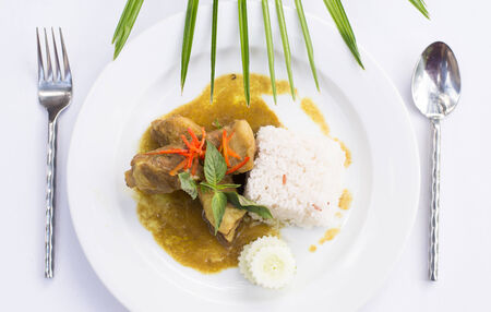 Pork rib curry with riceの写真素材