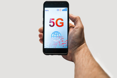 5G Fast wireless internet connection of the new generation. Communication technology.