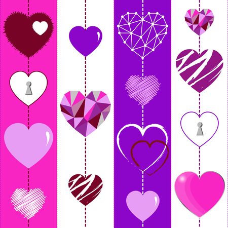 Valentine's Day background and striped seamless texture with hearts design.のイラスト素材