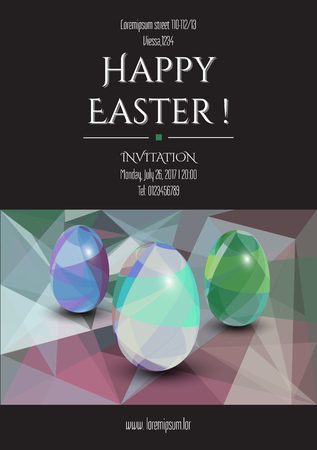 Happy Easte Invitation Card. 3D Easter eggs with the triangle abstract pattern.のイラスト素材