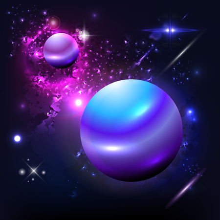 Vector planet, galaxy and the stars on the dark background.のイラスト素材