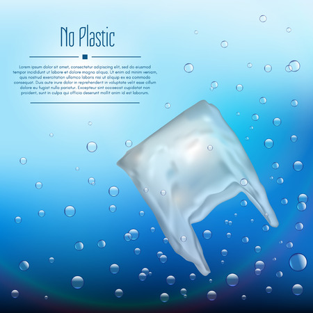 3D realistic plastic bag in the ocean. Bubbles in the water with the waste.のイラスト素材