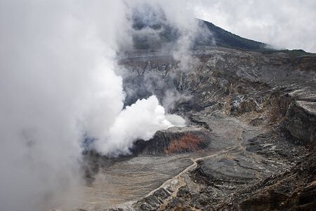 Smoking  PoÃ¡s volcano crater in central Costa Ricaの写真素材
