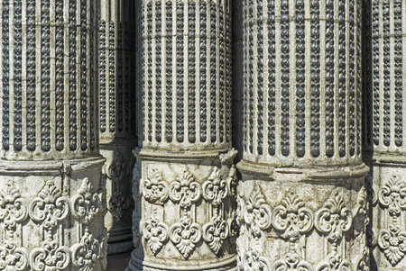 Detail of old columns with metal inlays, National Palace in Guatemala Cityの写真素材